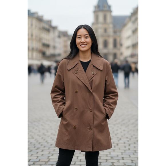 Vintage Anne Klein Women’s Minimalist Oversized Trench Peacoat S Brown - Picture 1 of 8